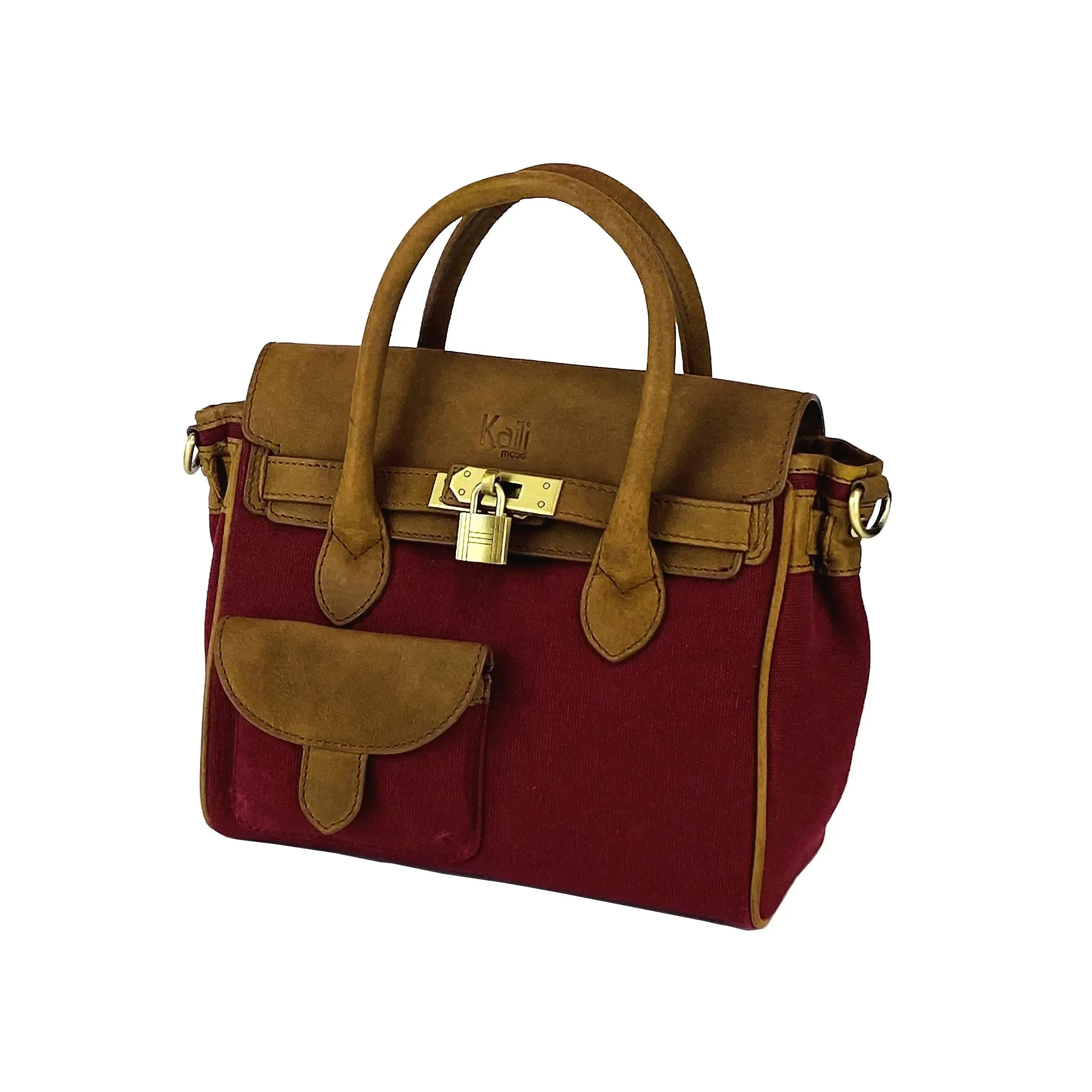 Bordeaux Chic: Italian Canvas and Leather Mini Handbag