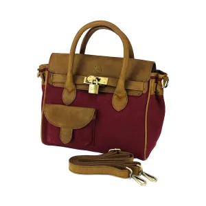 Bordeaux Chic: Italian Canvas and Leather Mini Handbag
