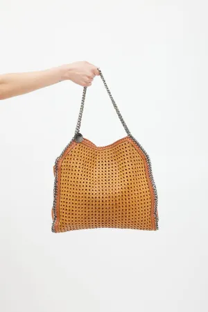 Brown Faux Leather Woven Falabella Tote Bag