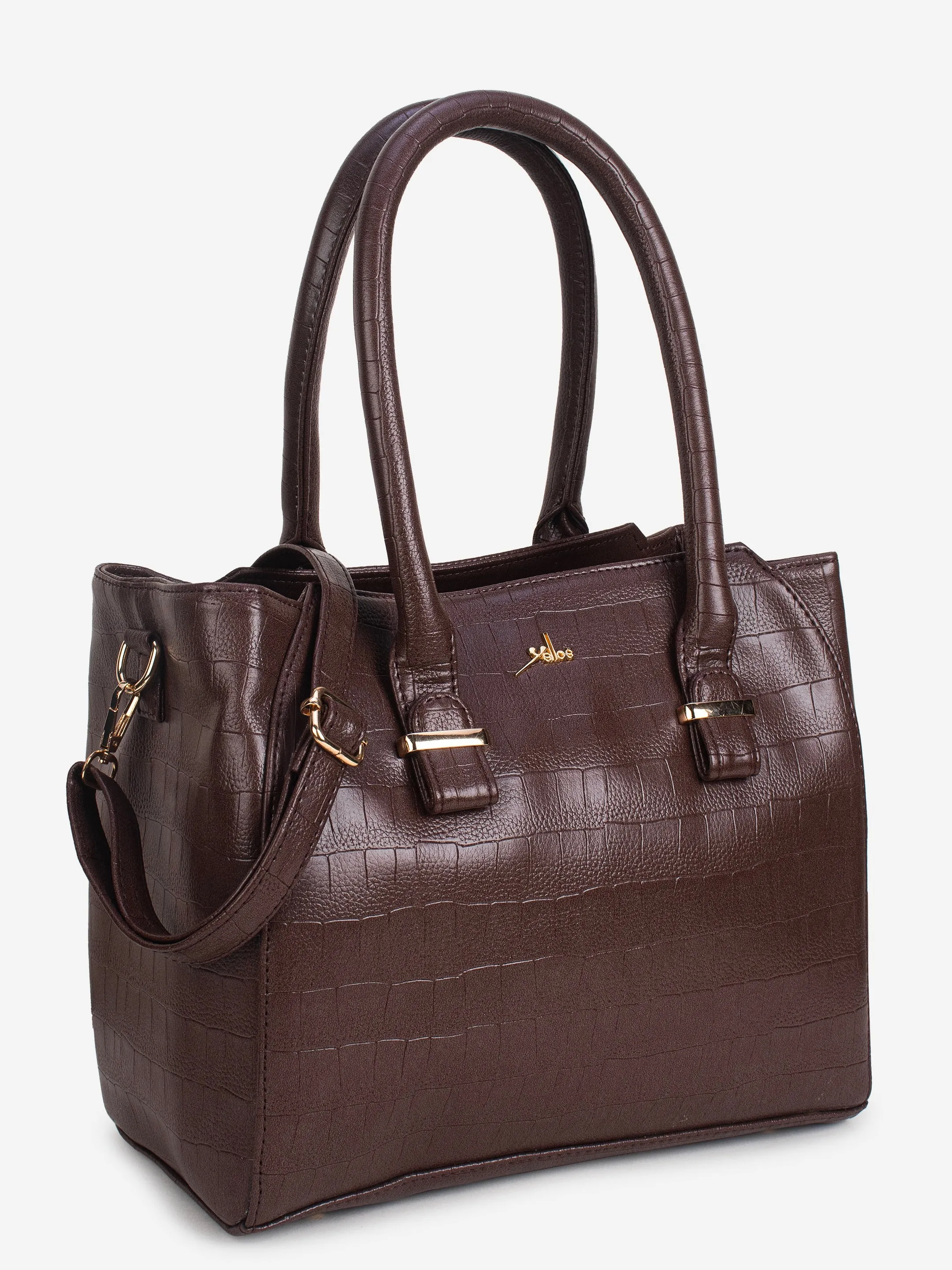 Brown PU Leather Solid Handbag for Women