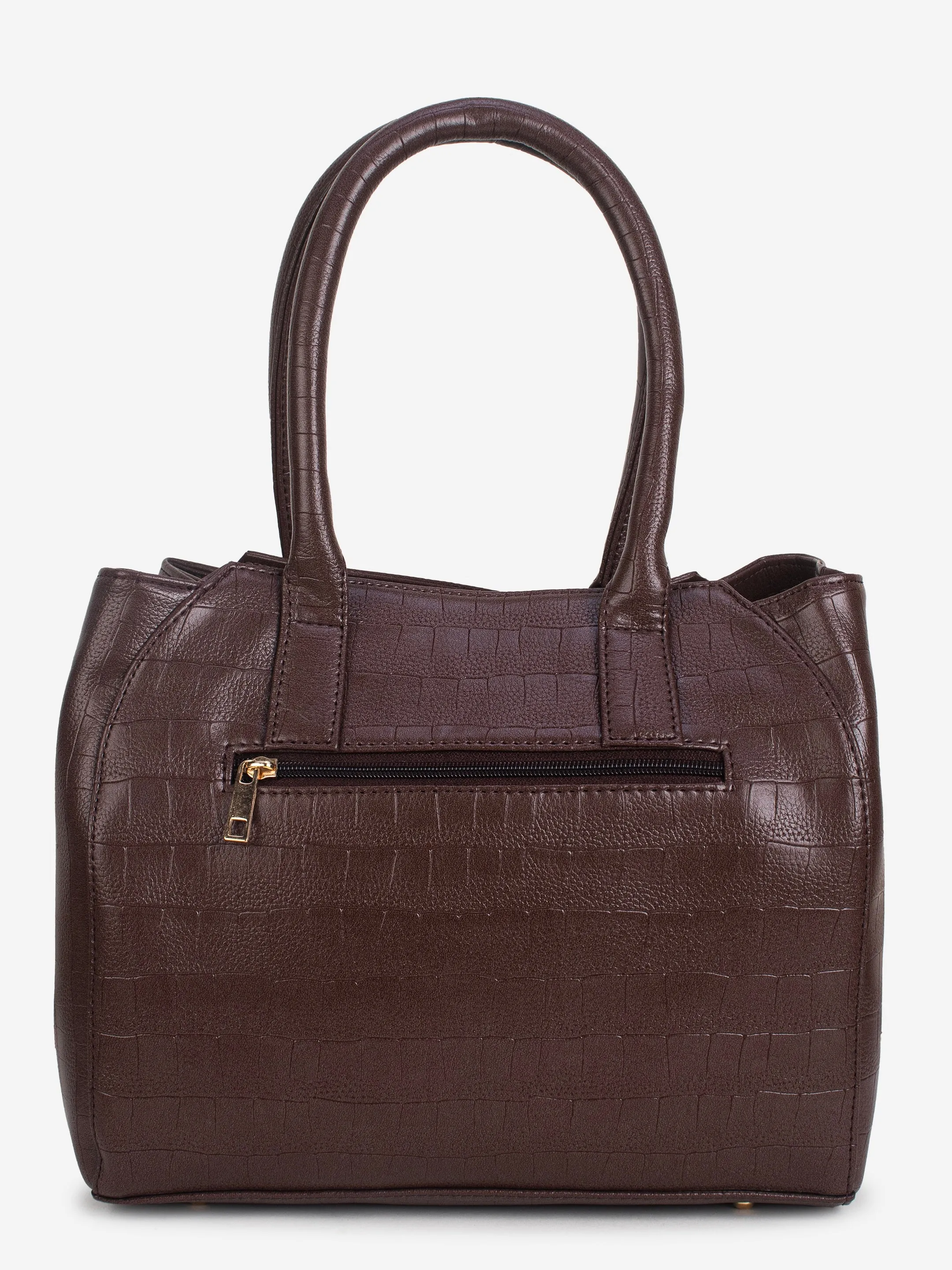 Brown PU Leather Solid Handbag for Women