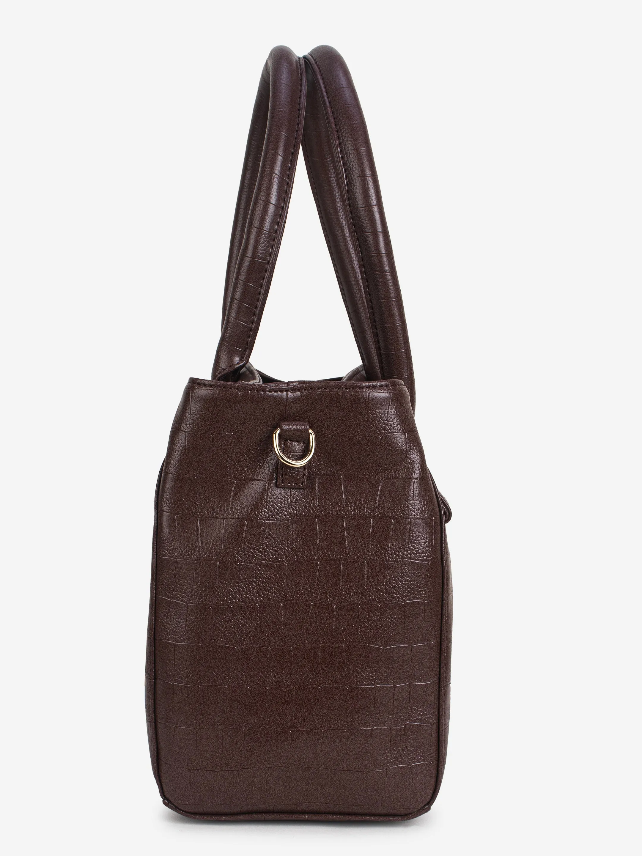 Brown PU Leather Solid Handbag for Women