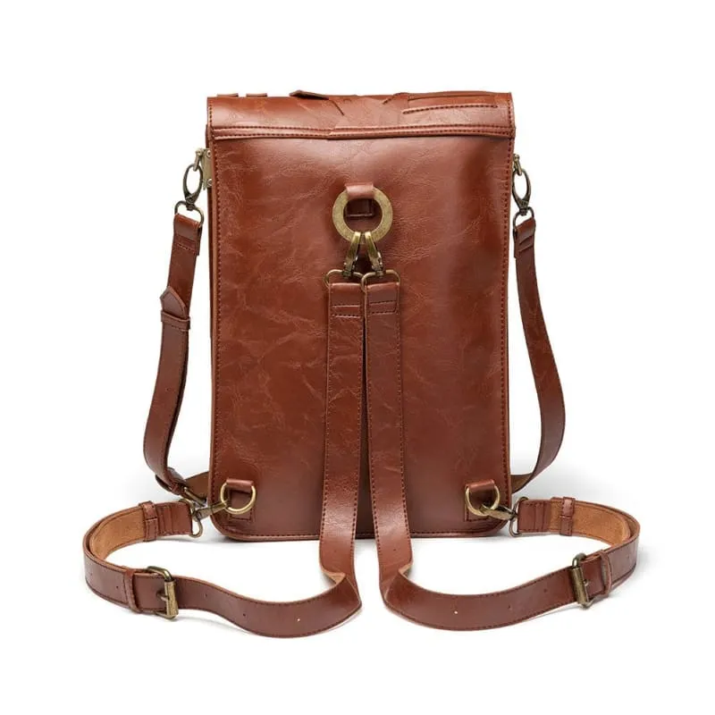 Brown Steampunk Retro Leather Shoulder Bag with Unique Embossing