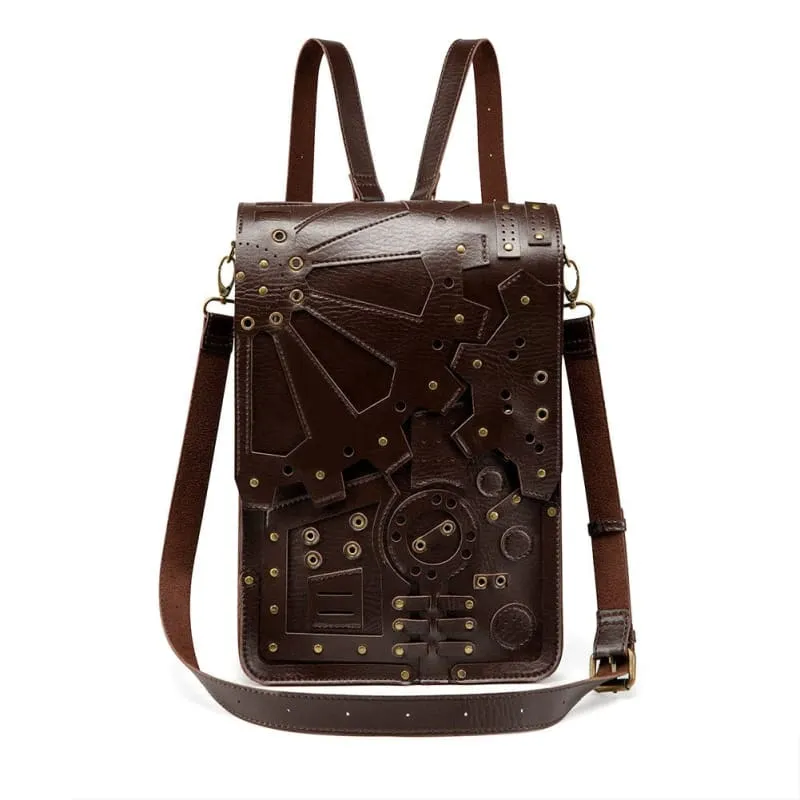 Brown Steampunk Retro Leather Shoulder Bag with Unique Embossing