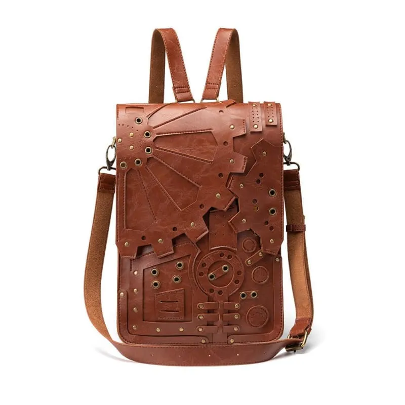 Brown Steampunk Retro Leather Shoulder Bag with Unique Embossing