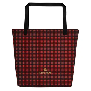 Buffalo Red Tote Bag, Plaid Print Preppy Chic Classic Designer Beach Tote Market Bag- Made in USA/EU