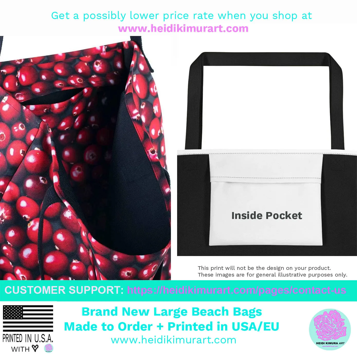 Buffalo Red Tote Bag, Plaid Print Preppy Chic Classic Designer Beach Tote Market Bag- Made in USA/EU