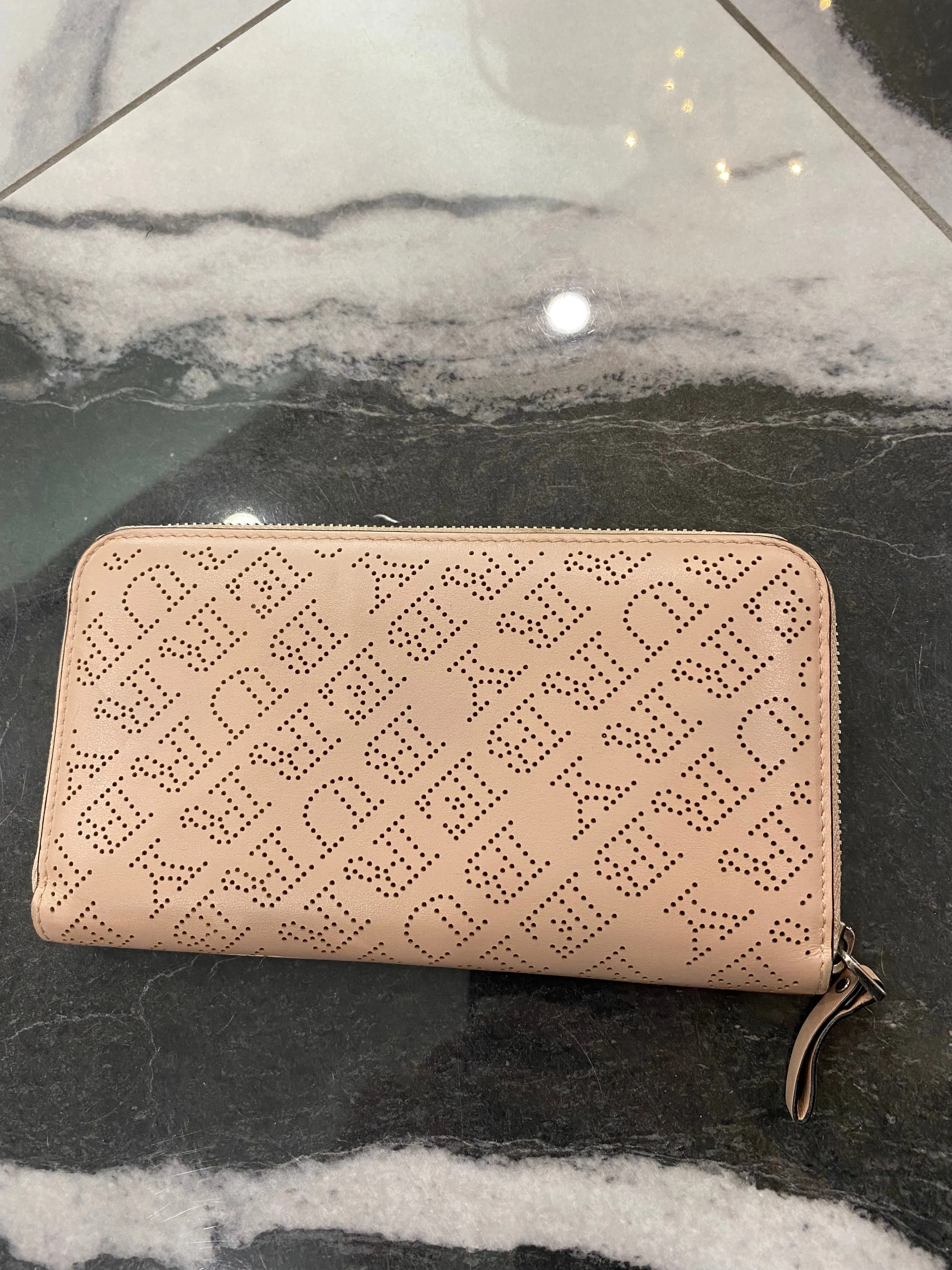 BURBERRY PERFORATED CALFSKIN ZIP AROUND WALLET