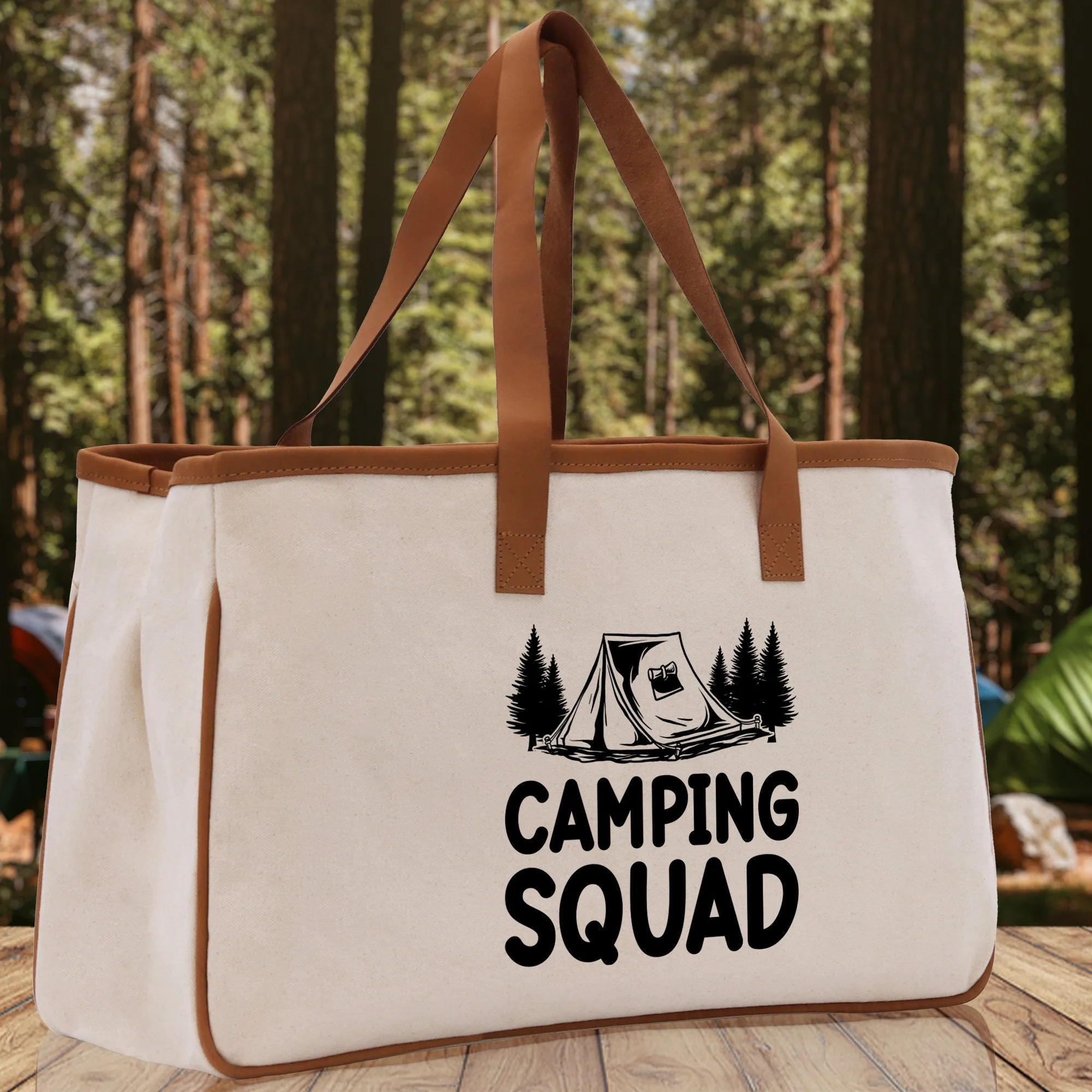 Camping Squad Cotton Canvas Chic Tote Bag Camping Tote Camping Lover Gift Tote Bag Outdoor Tote Weekender Tote Camper Tote Multipurpose Tote