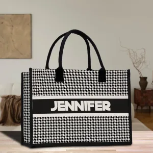 Custom Name Cotton Canvas Tote Bag Personalized Chic Pattern Tote Christmas Gift Bridesmaid Bag Premium Custom Tote Bag (PNTB1001)