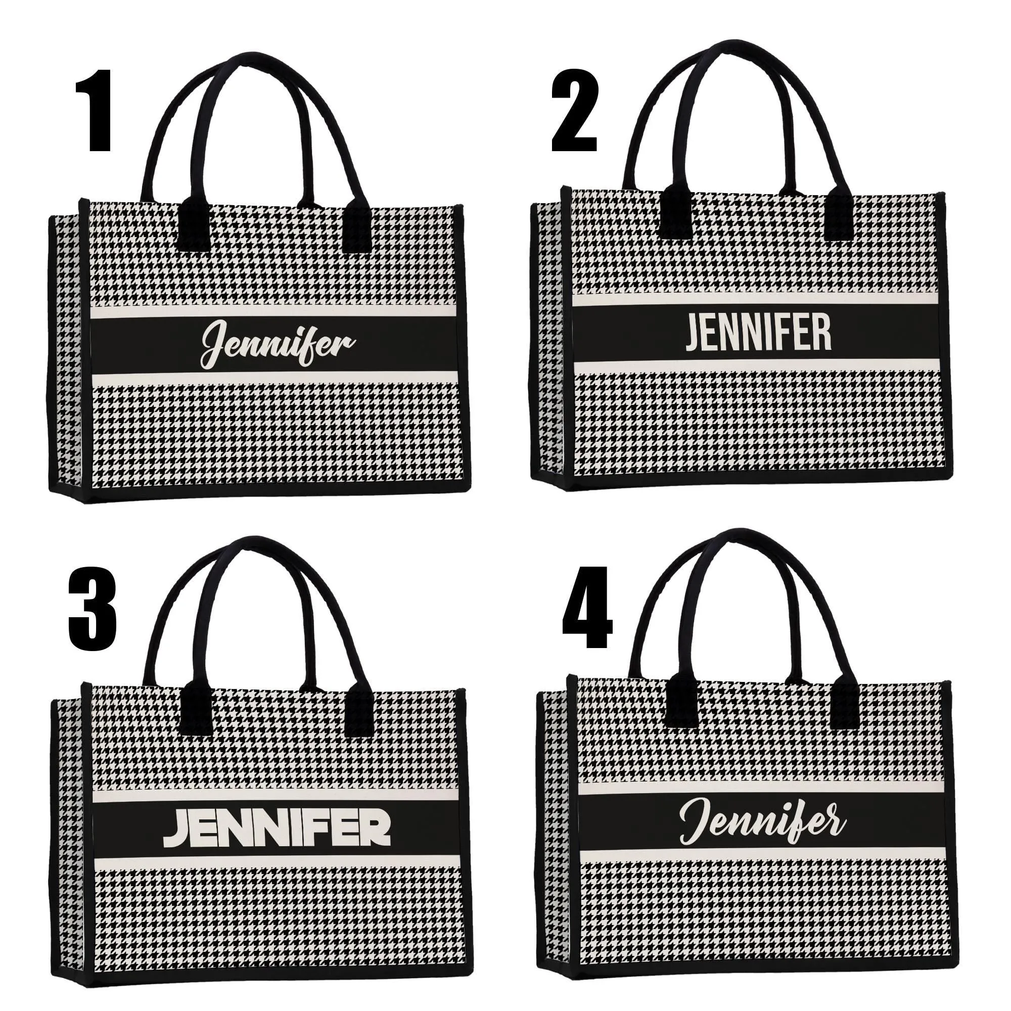 Custom Name Cotton Canvas Tote Bag Personalized Chic Pattern Tote Christmas Gift Bridesmaid Bag Premium Custom Tote Bag (PNTB1001)