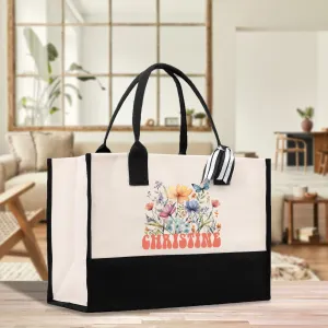 Custom Name Cotton Canvas Tote Bag Personalized Wedding Bag Bridal Shower Gift Honeymoon Gift Customize Bridesmaid Wedding Gift (CNT1001)