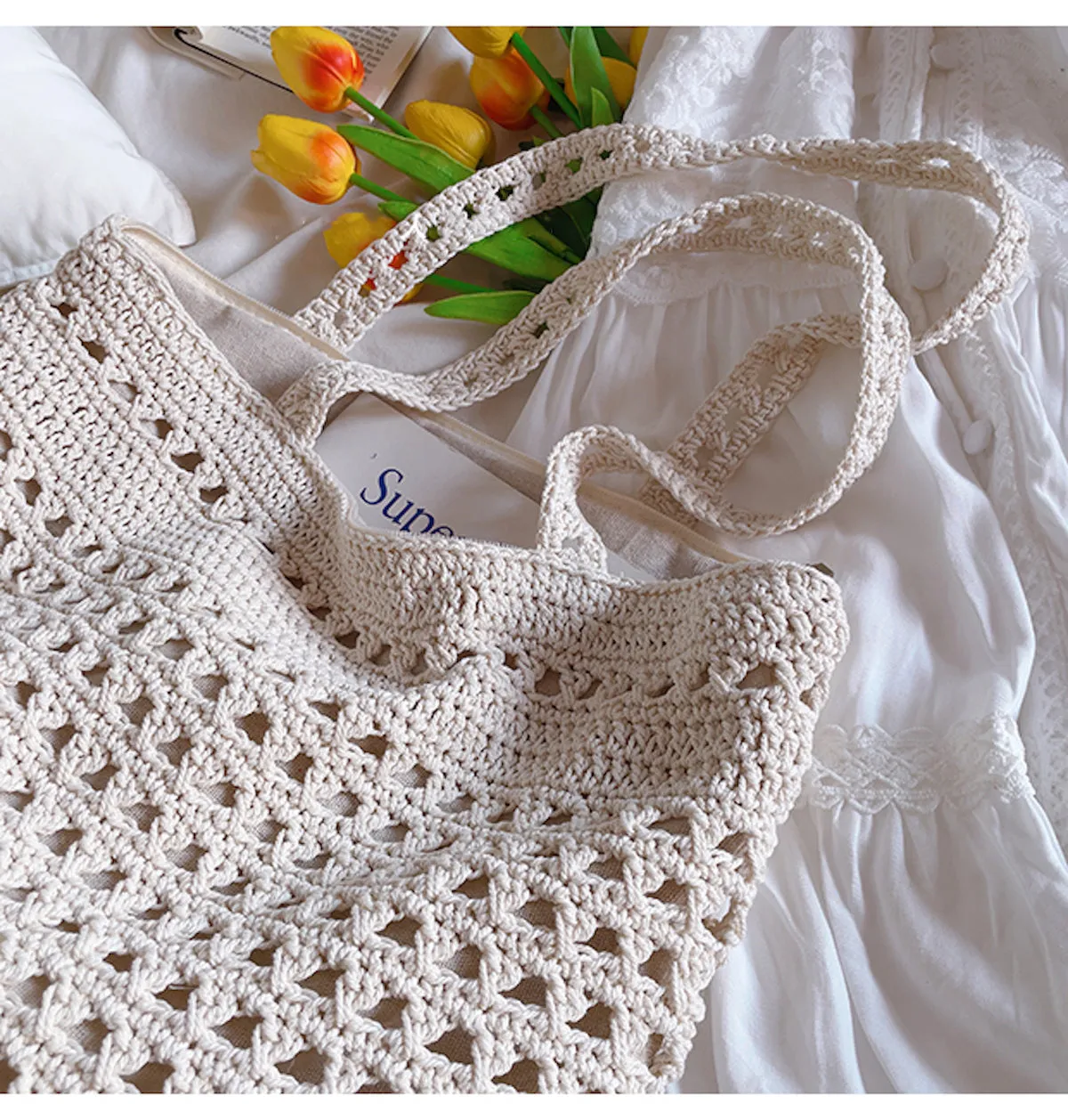 Elena Handbags Handmade Crochet Retro Style Tote Bag