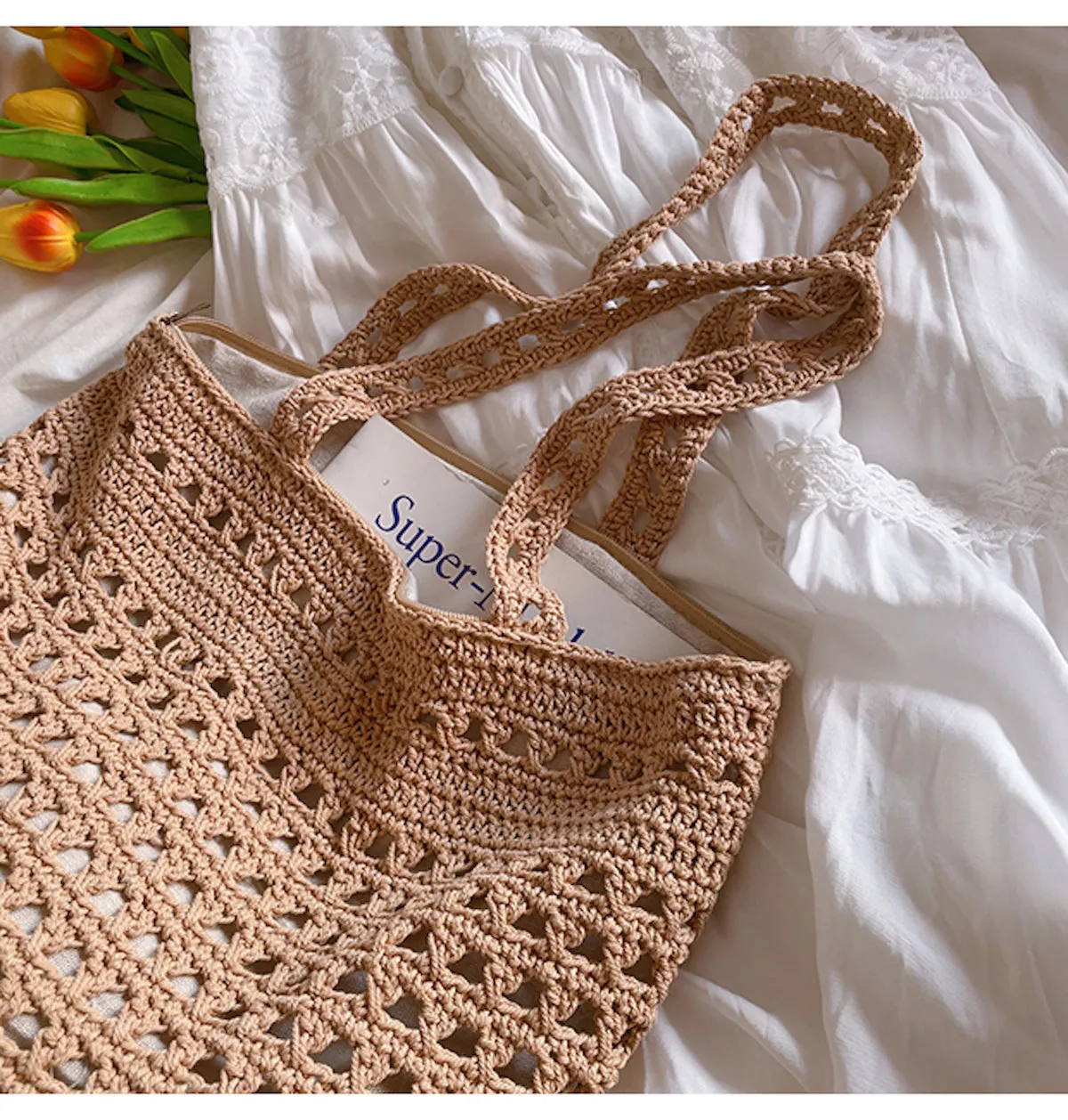 Elena Handbags Handmade Crochet Retro Style Tote Bag