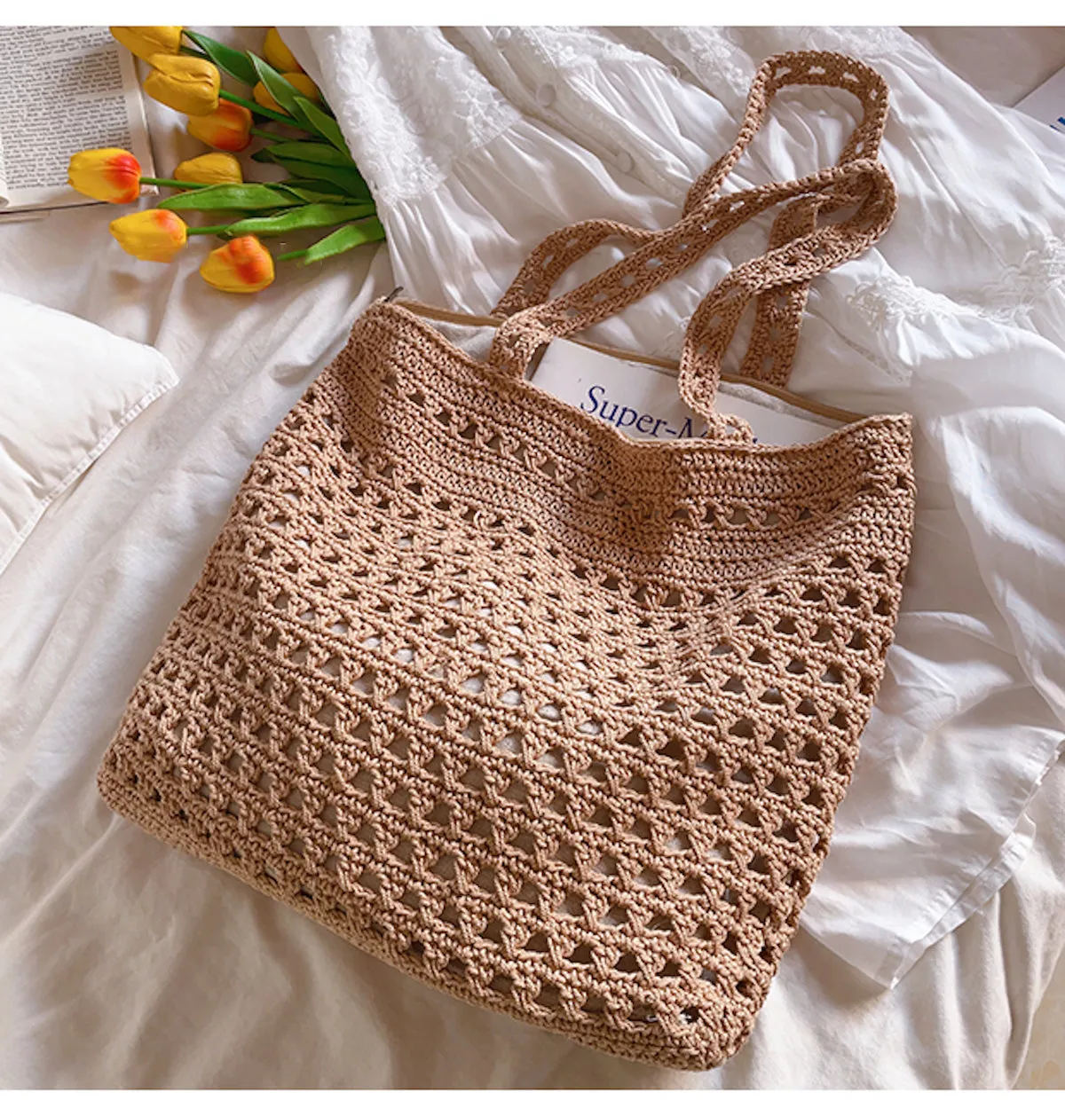 Elena Handbags Handmade Crochet Retro Style Tote Bag