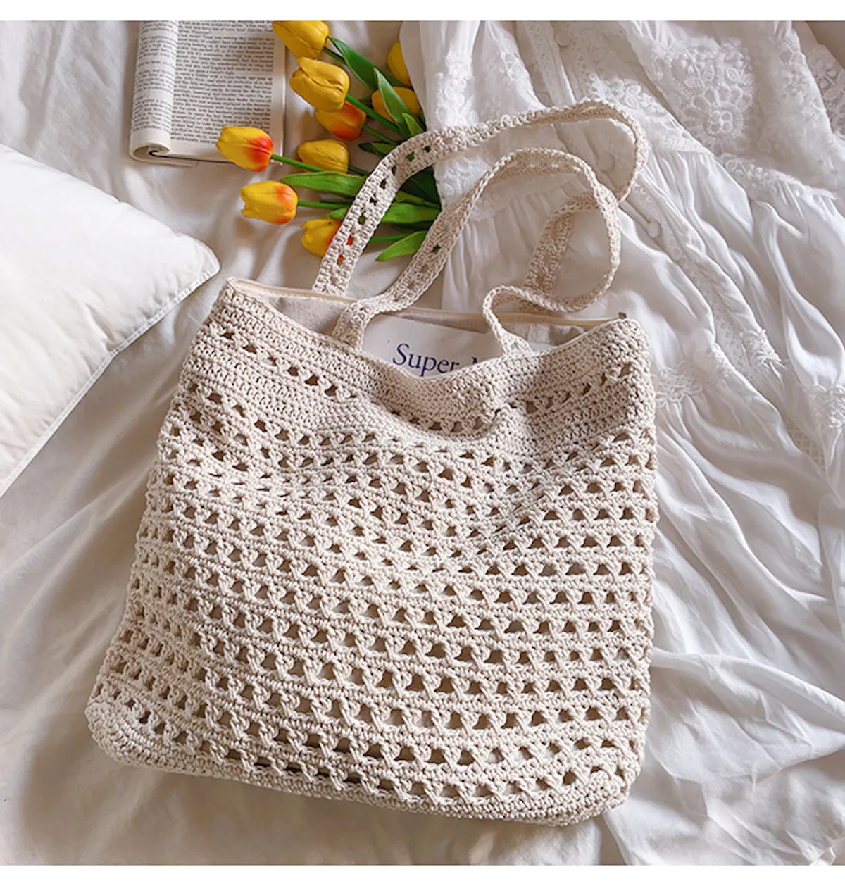 Elena Handbags Handmade Crochet Retro Style Tote Bag