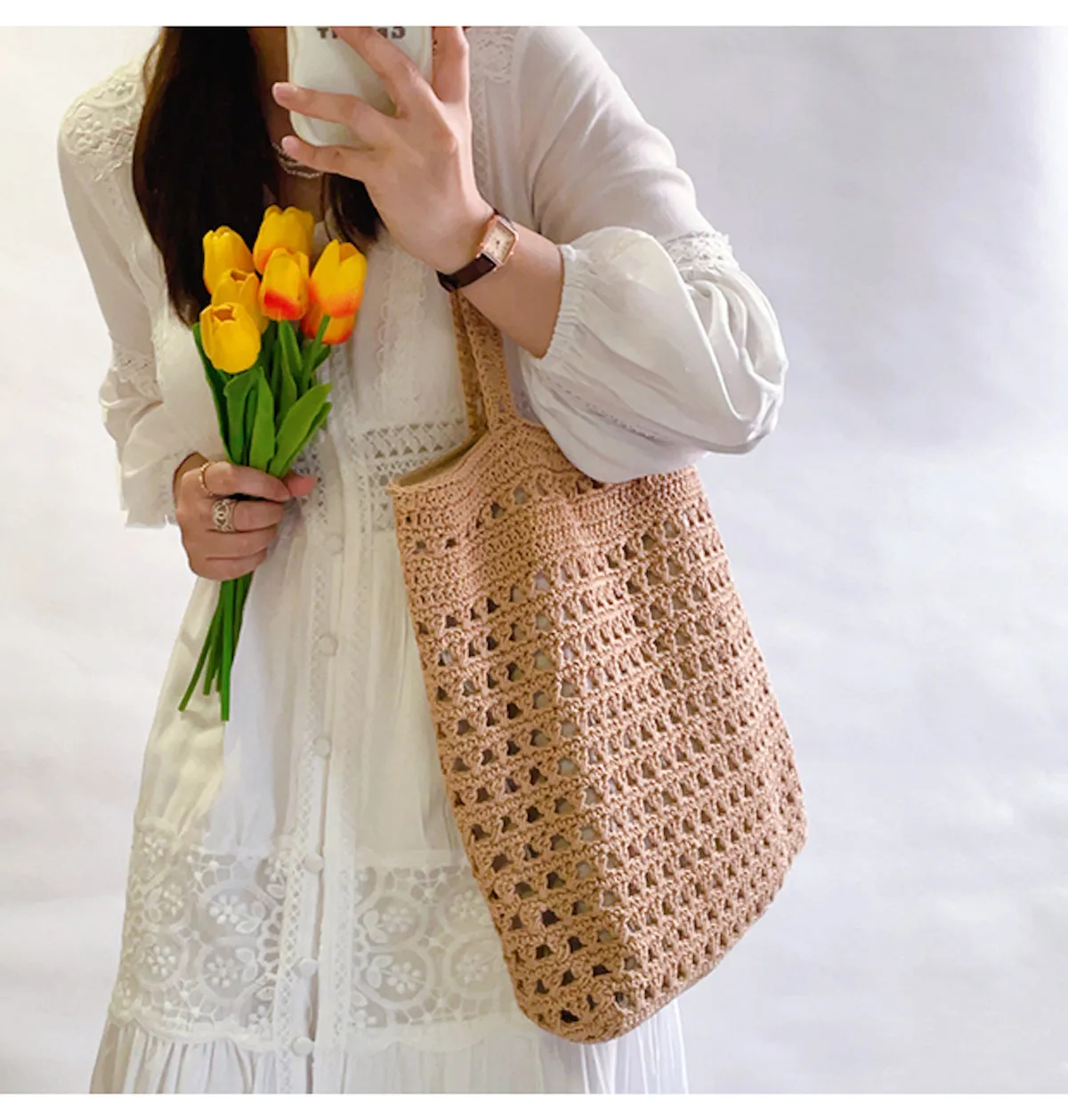 Elena Handbags Handmade Crochet Retro Style Tote Bag