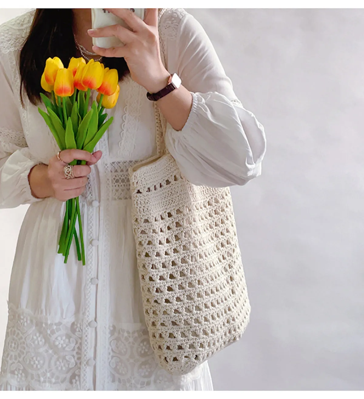 Elena Handbags Handmade Crochet Retro Style Tote Bag