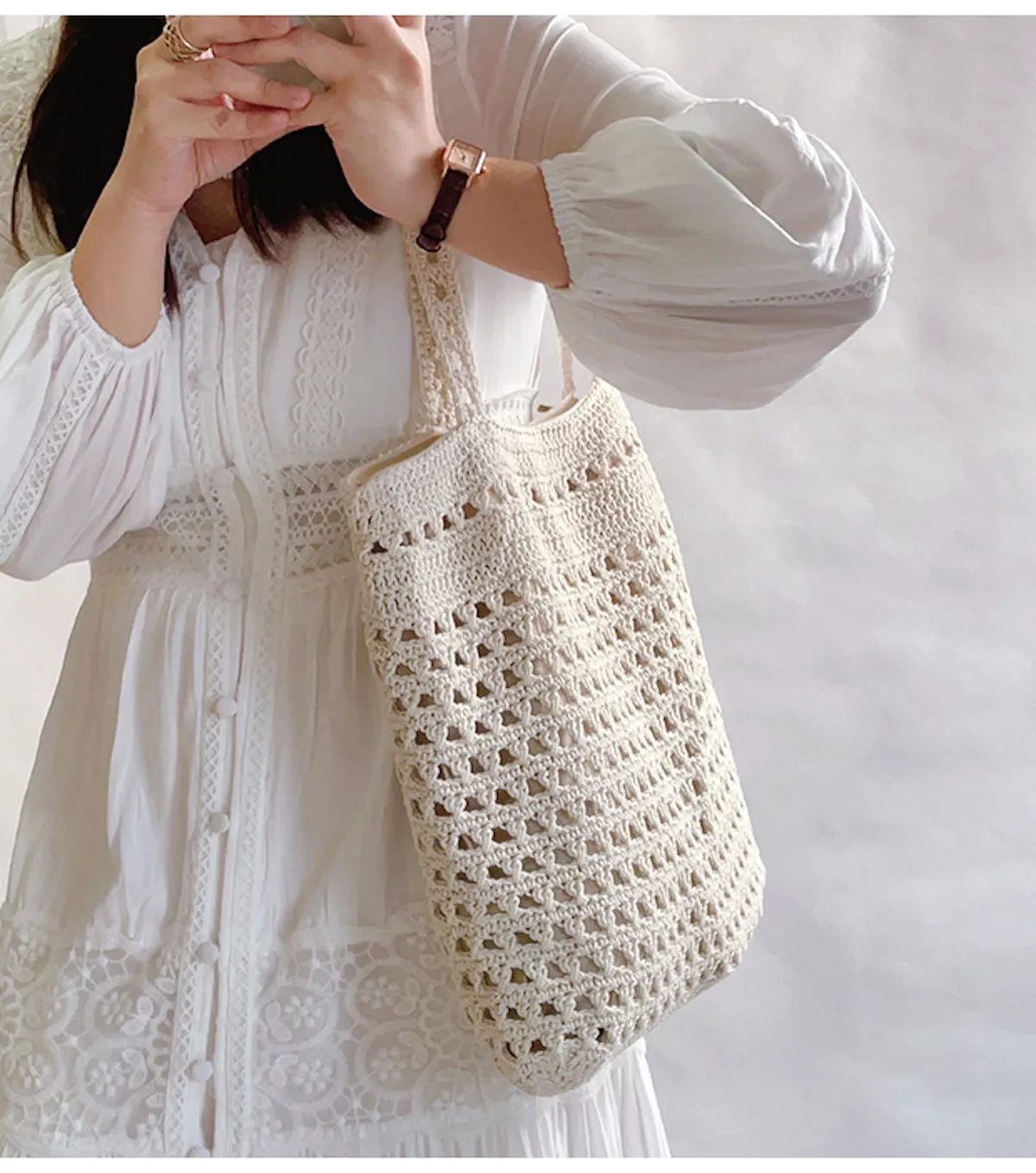 Elena Handbags Handmade Crochet Retro Style Tote Bag