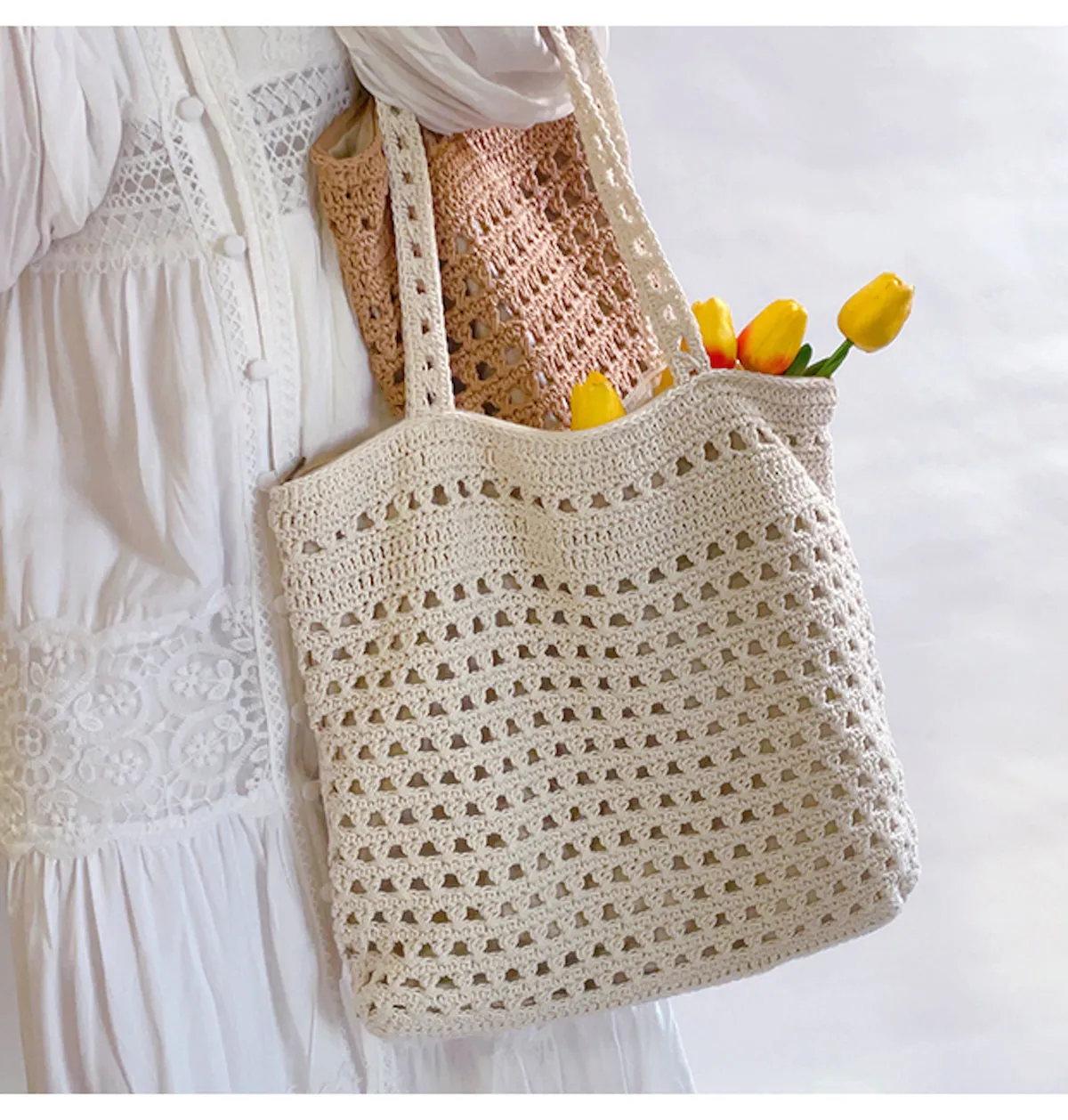 Elena Handbags Handmade Crochet Retro Style Tote Bag