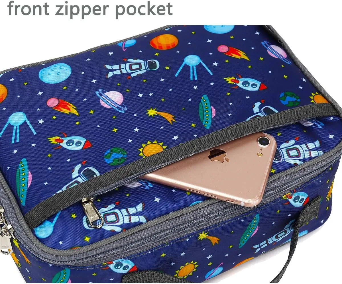 FlowFly Kids Lunch box Insulated Soft Bag Mini Cooler Back to School Thermal Meal Tote Kit for Girls, Boys, Astronaut