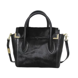 Frankie Flap Satchel in Black Haircalf