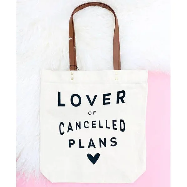 Fun Club Lover of Cancelled Plans Canvas Tote Bag | Vegan Leather Handles