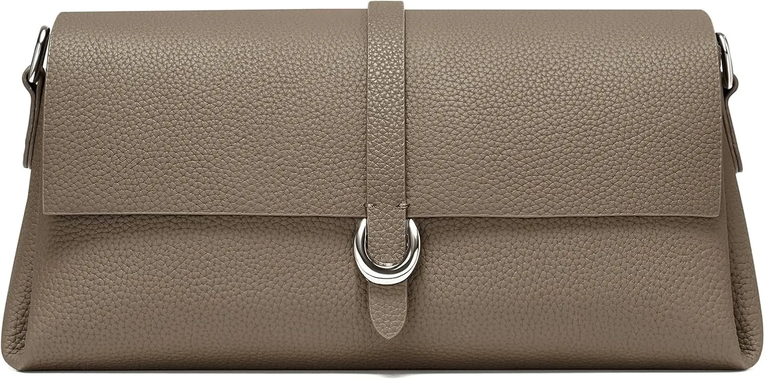 Genuine Leather Clutch Purses for Women Shoulder Bag Trendy Top-Handle Handbags with 2 Adjustable Straps