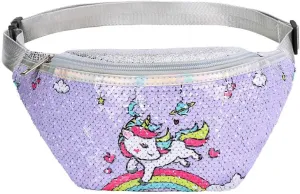 Glitter Sequins Fanny Pack Waist Pack Unicorn Sling Crossbody Bag Chest Bag for Kids Little Girls