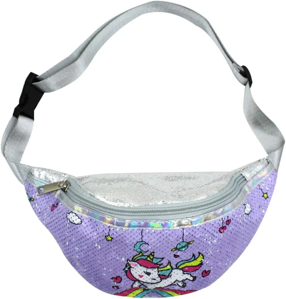 Glitter Sequins Fanny Pack Waist Pack Unicorn Sling Crossbody Bag Chest Bag for Kids Little Girls