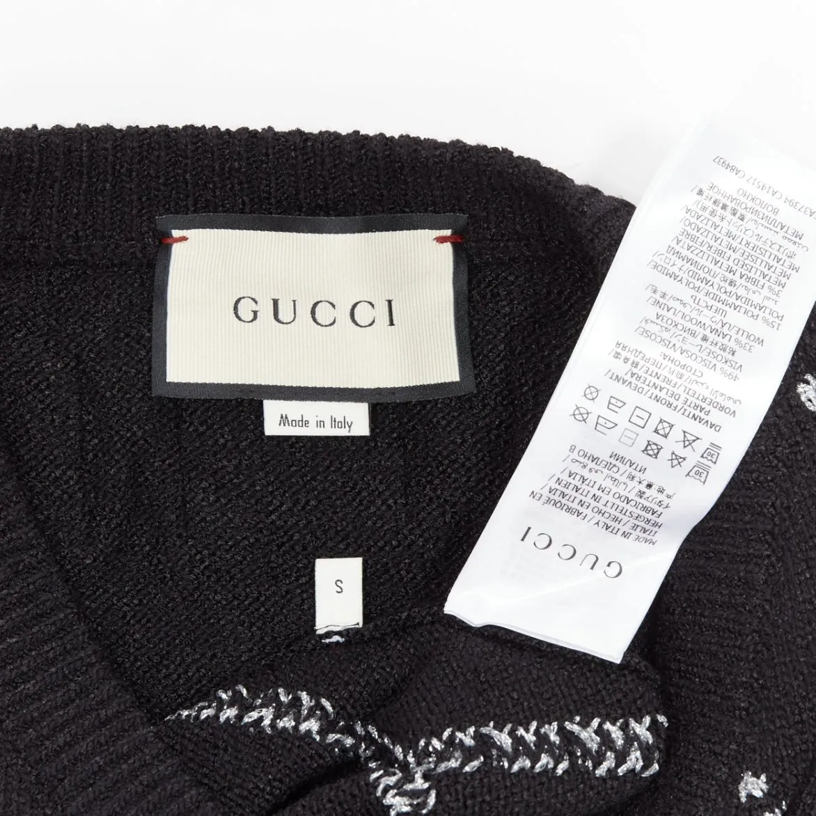 GUCCI black silver diamong argyle floral embellished sweater vest S