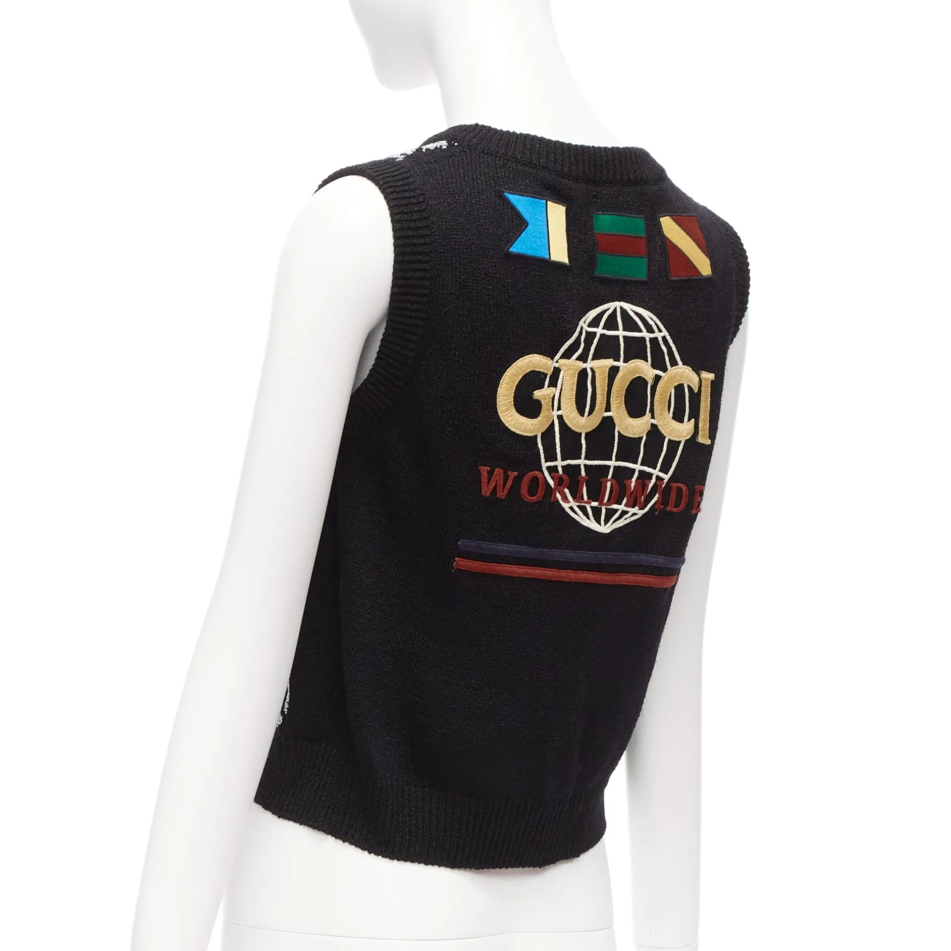 GUCCI black silver diamong argyle floral embellished sweater vest S