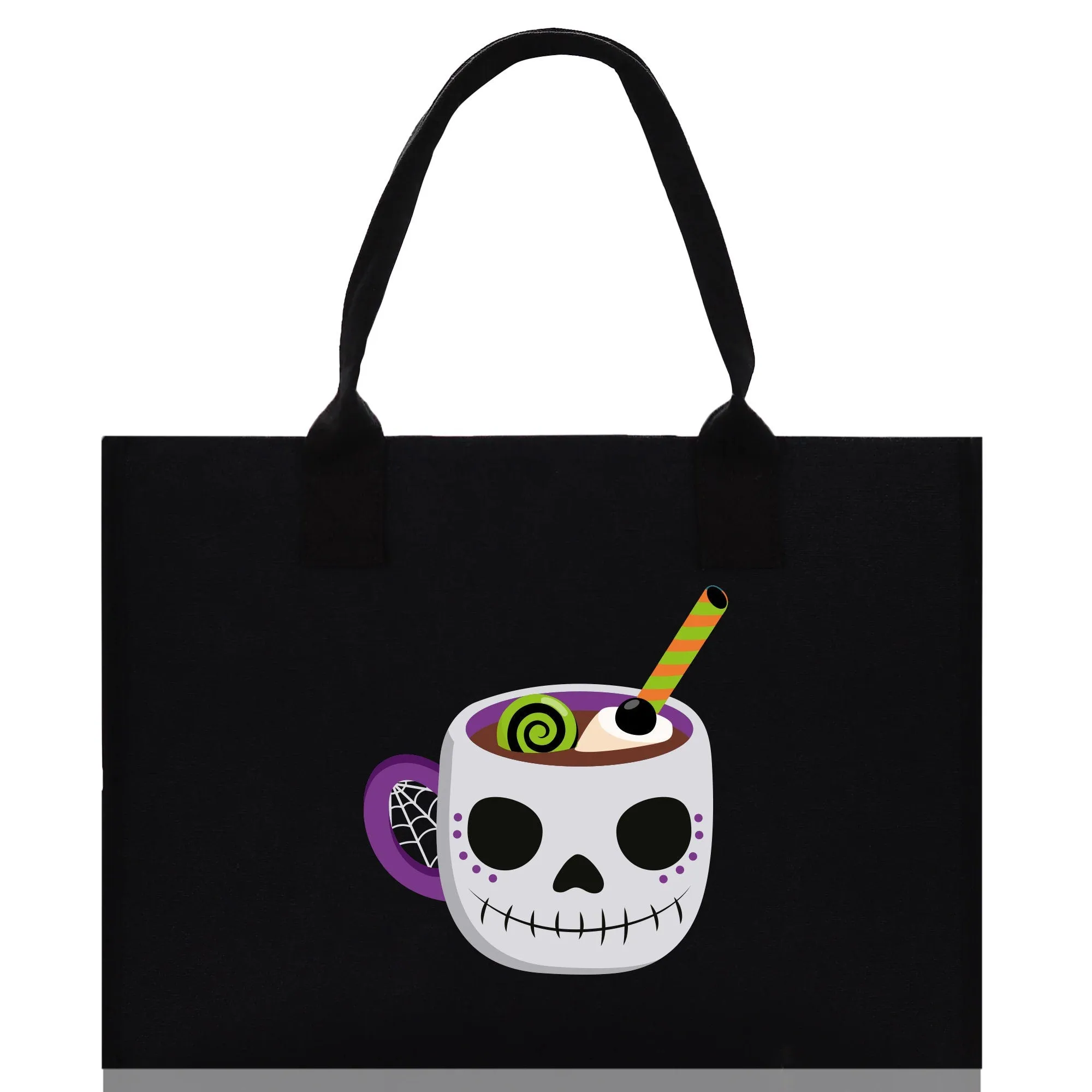 Halloween Trick or Treat Tote Bag Halloween Tote Bag for Kids Halloween Gift Halloween Candy Bag Halloween Doodles Cute Canvas Tote Bag