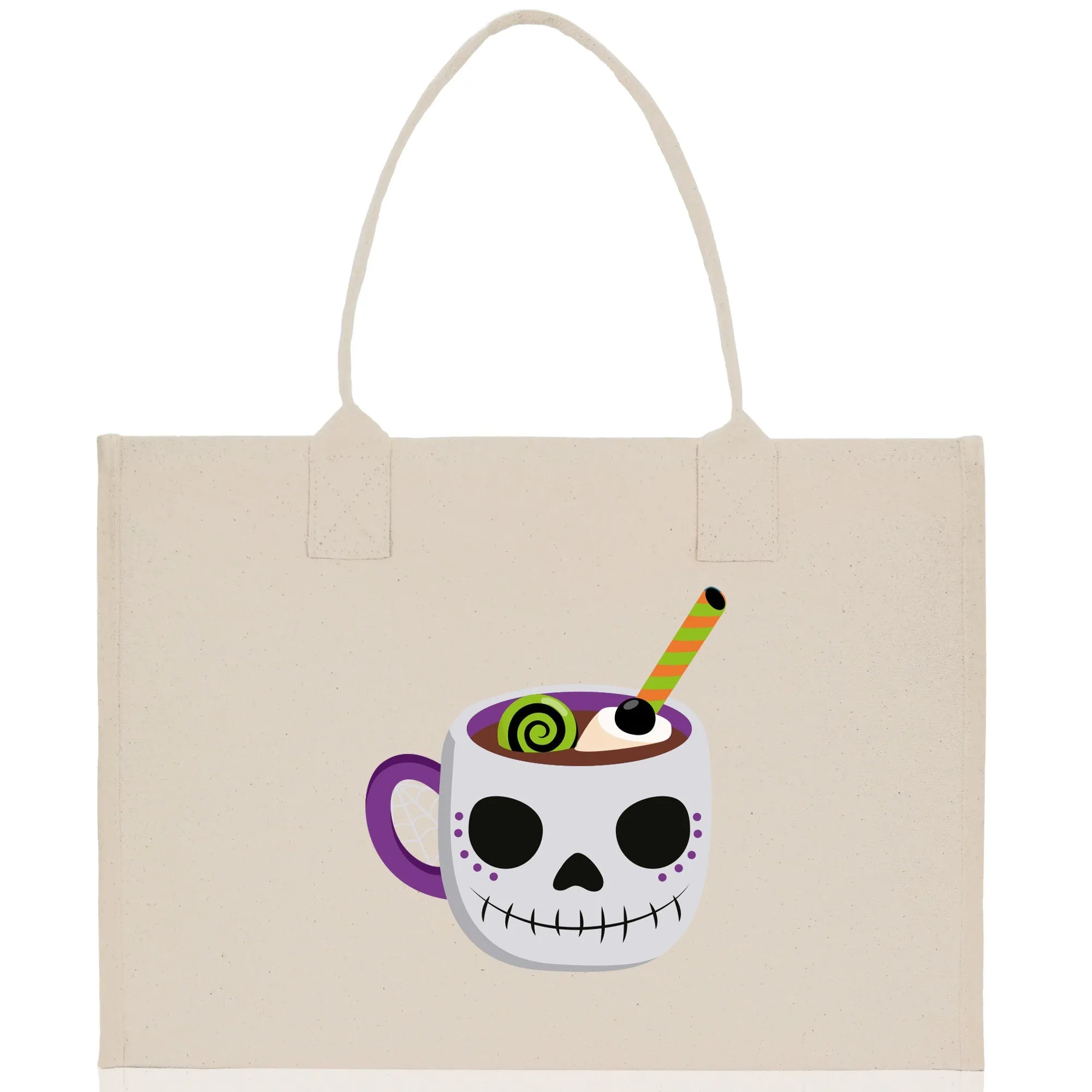Halloween Trick or Treat Tote Bag Halloween Tote Bag for Kids Halloween Gift Halloween Candy Bag Halloween Doodles Cute Canvas Tote Bag