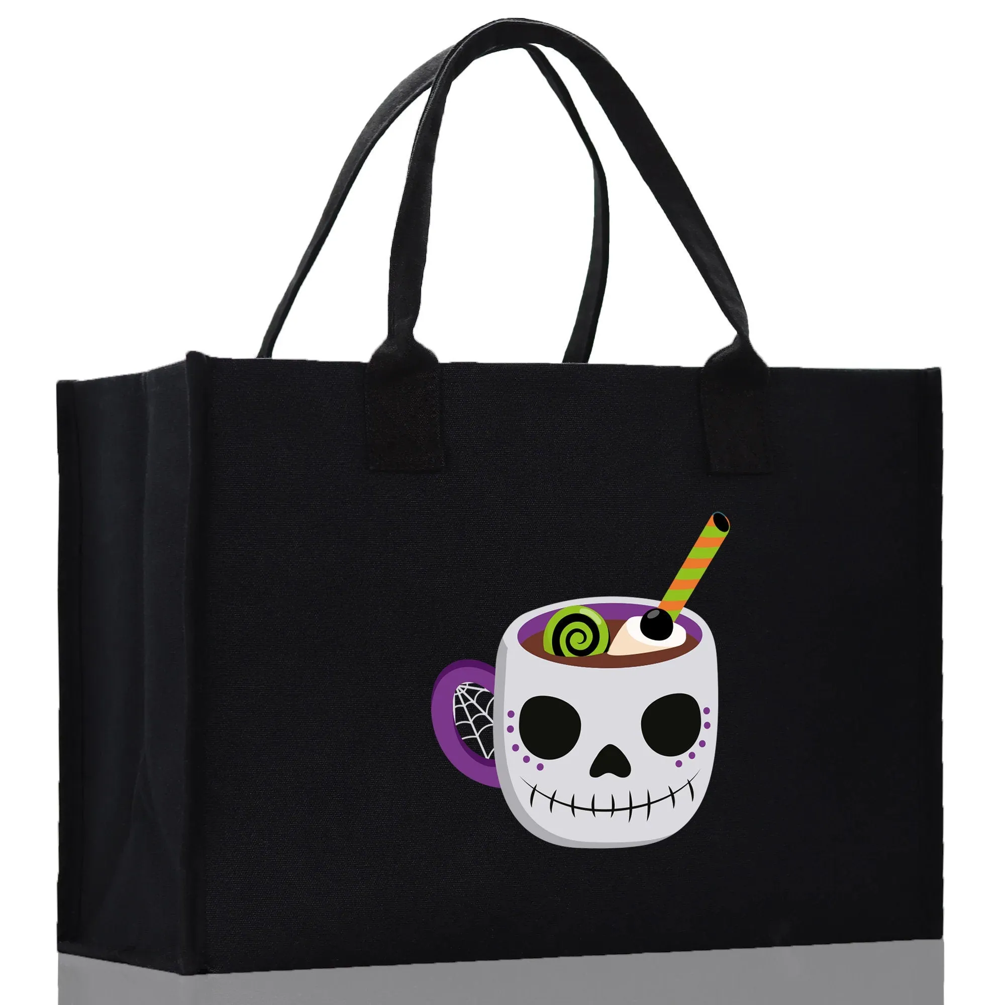 Halloween Trick or Treat Tote Bag Halloween Tote Bag for Kids Halloween Gift Halloween Candy Bag Halloween Doodles Cute Canvas Tote Bag