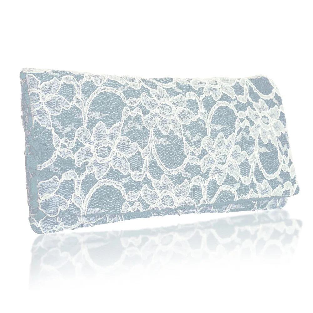Ivory lace and light blue bridal wedding clutch handbag ASTRID
