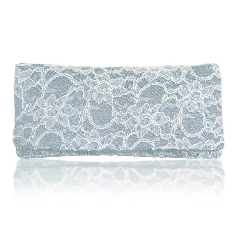 Ivory lace and light blue bridal wedding clutch handbag ASTRID