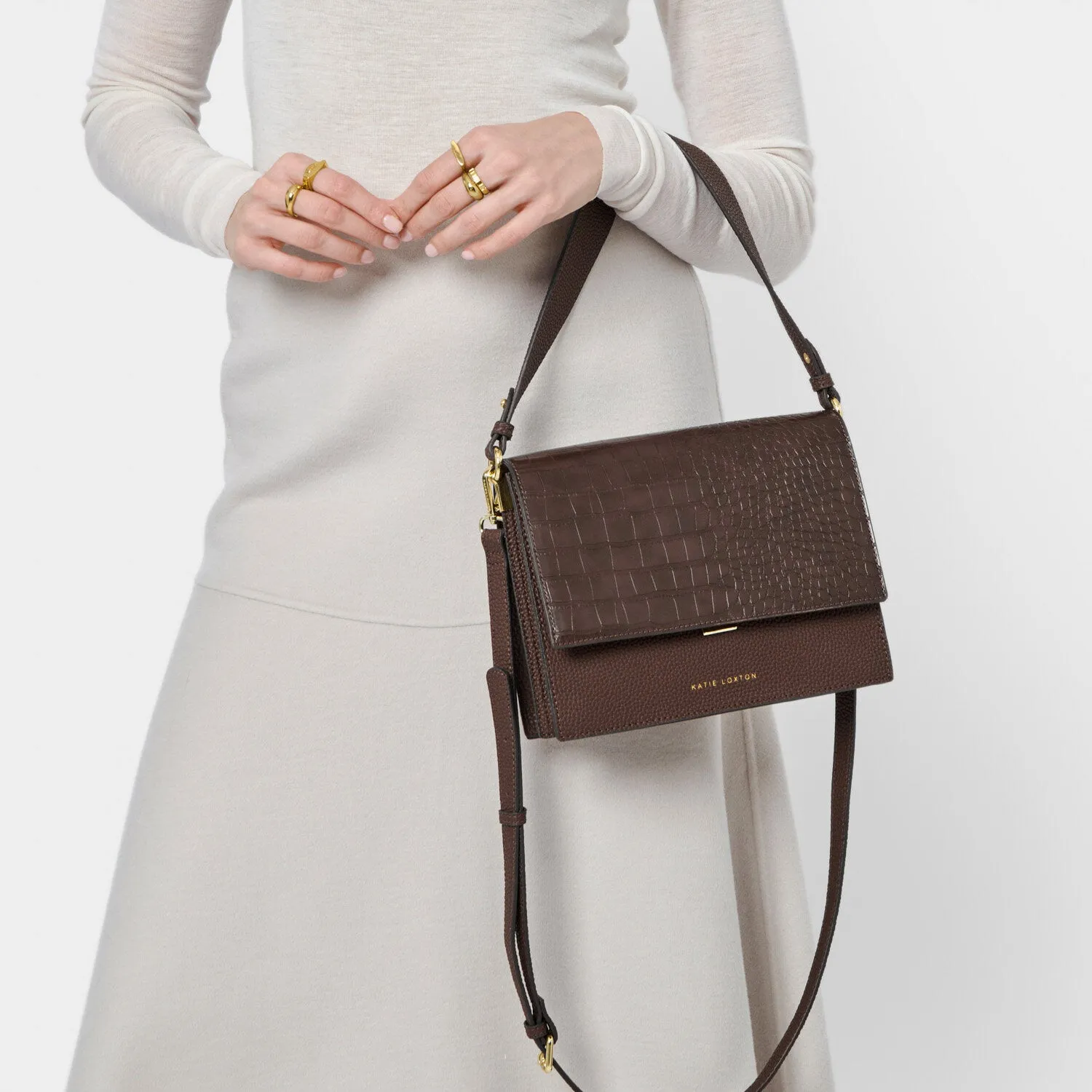 Katie Loxton 23.5cm Chocolate Orla Faux Croc Crossbody Bag