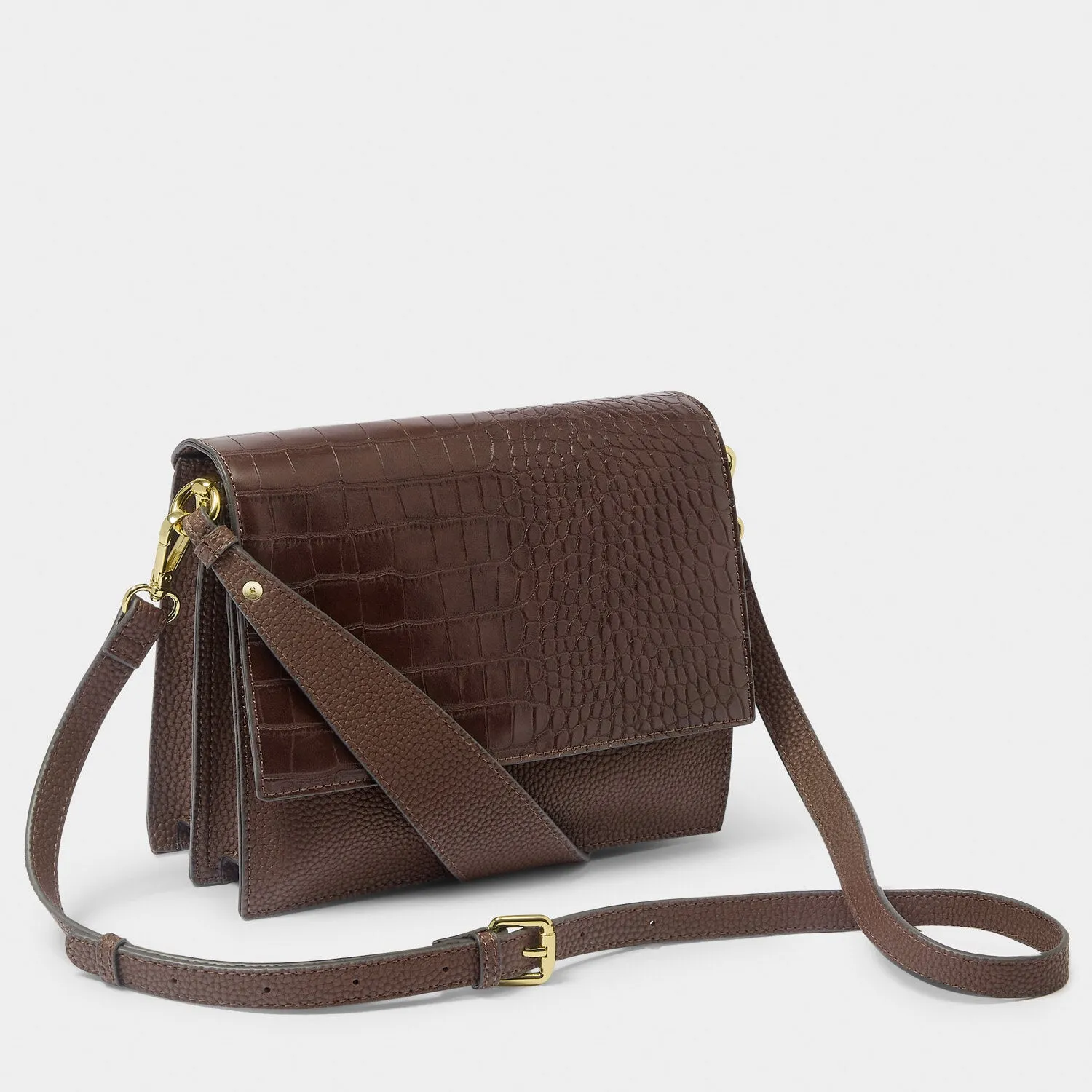Katie Loxton 23.5cm Chocolate Orla Faux Croc Crossbody Bag