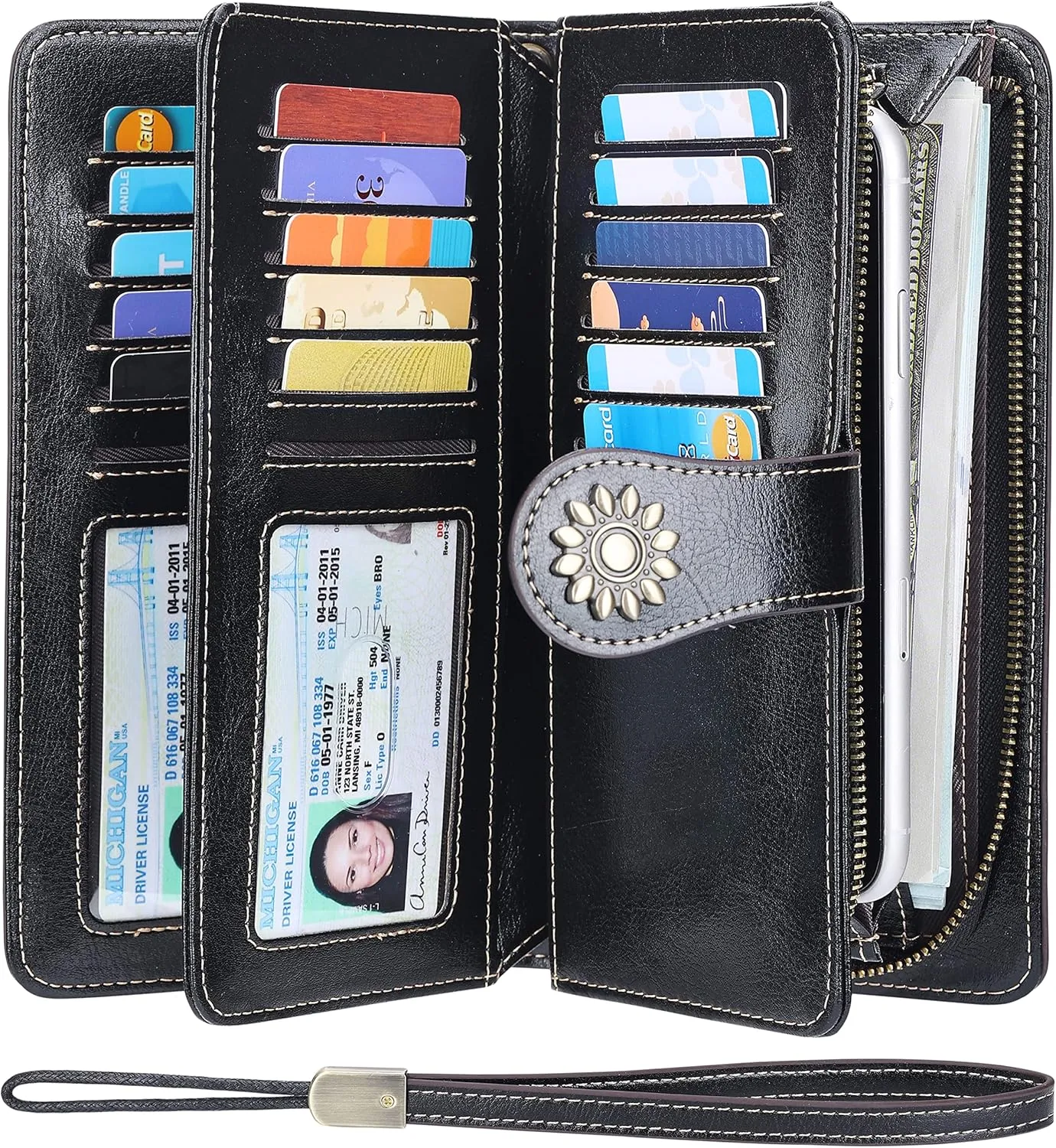 Lavemi Womens Large Capacity Genuine Leather RFID Blocking Wallets Wristlet Clutch Card Holder