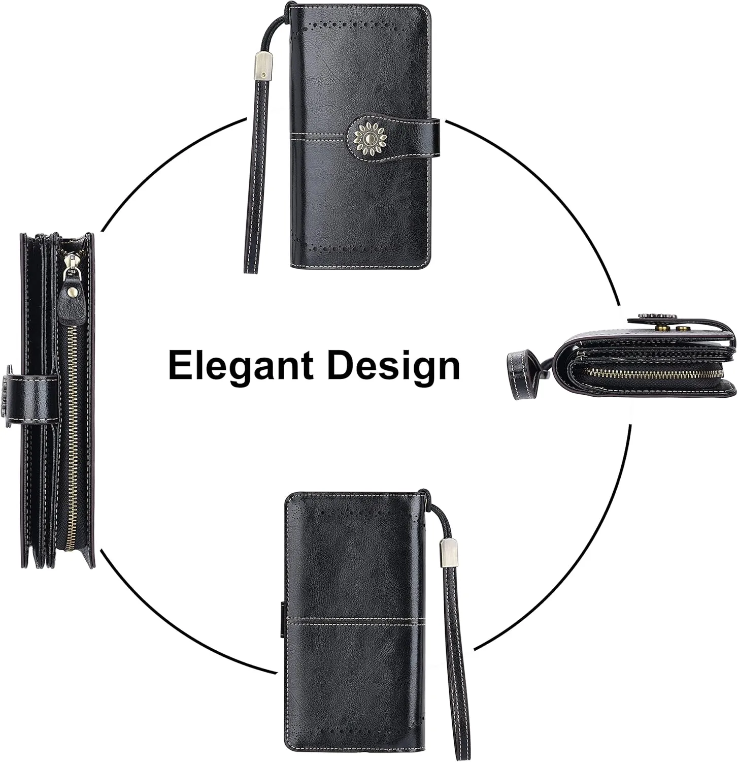 Lavemi Womens Large Capacity Genuine Leather RFID Blocking Wallets Wristlet Clutch Card Holder