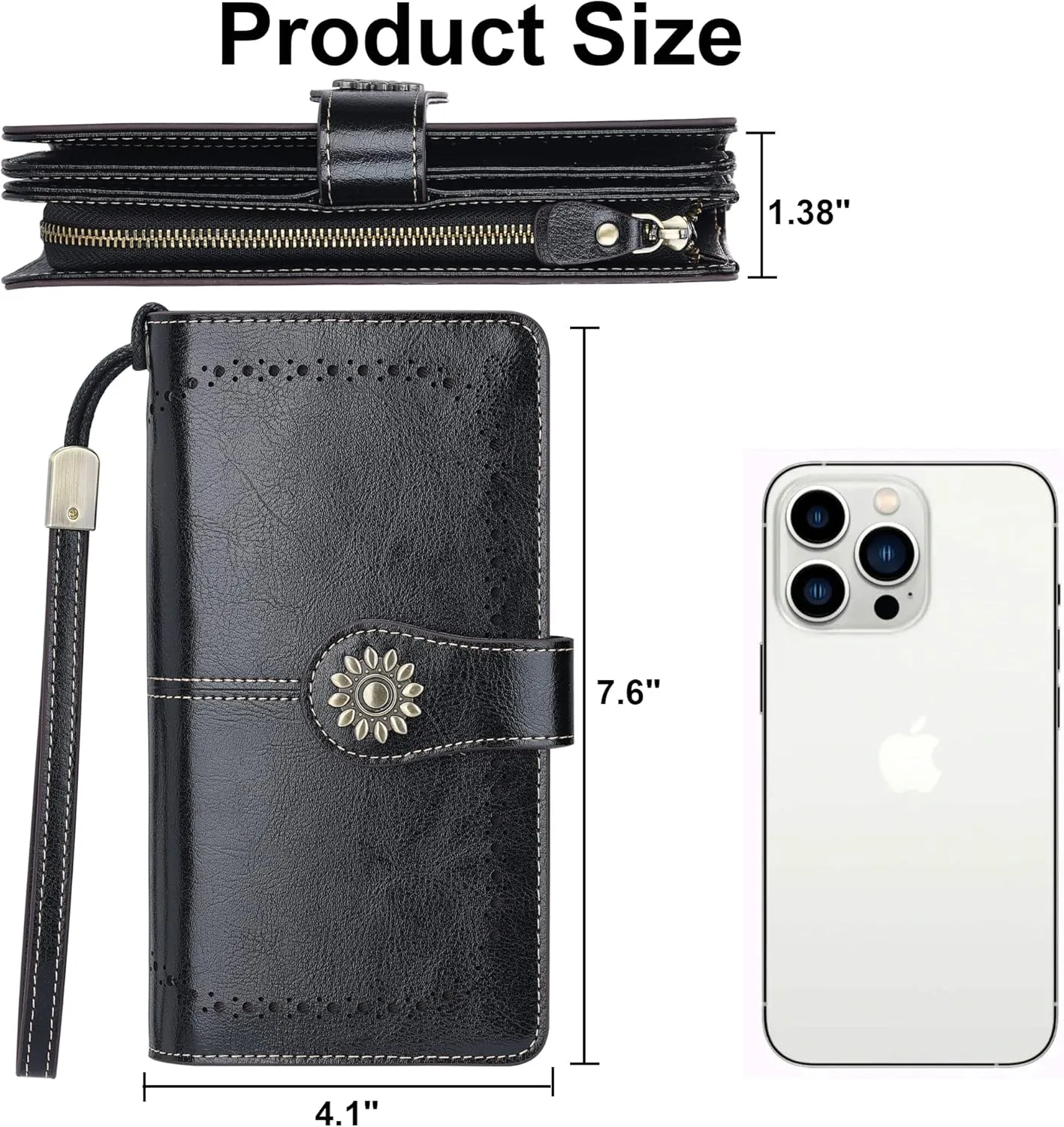 Lavemi Womens Large Capacity Genuine Leather RFID Blocking Wallets Wristlet Clutch Card Holder