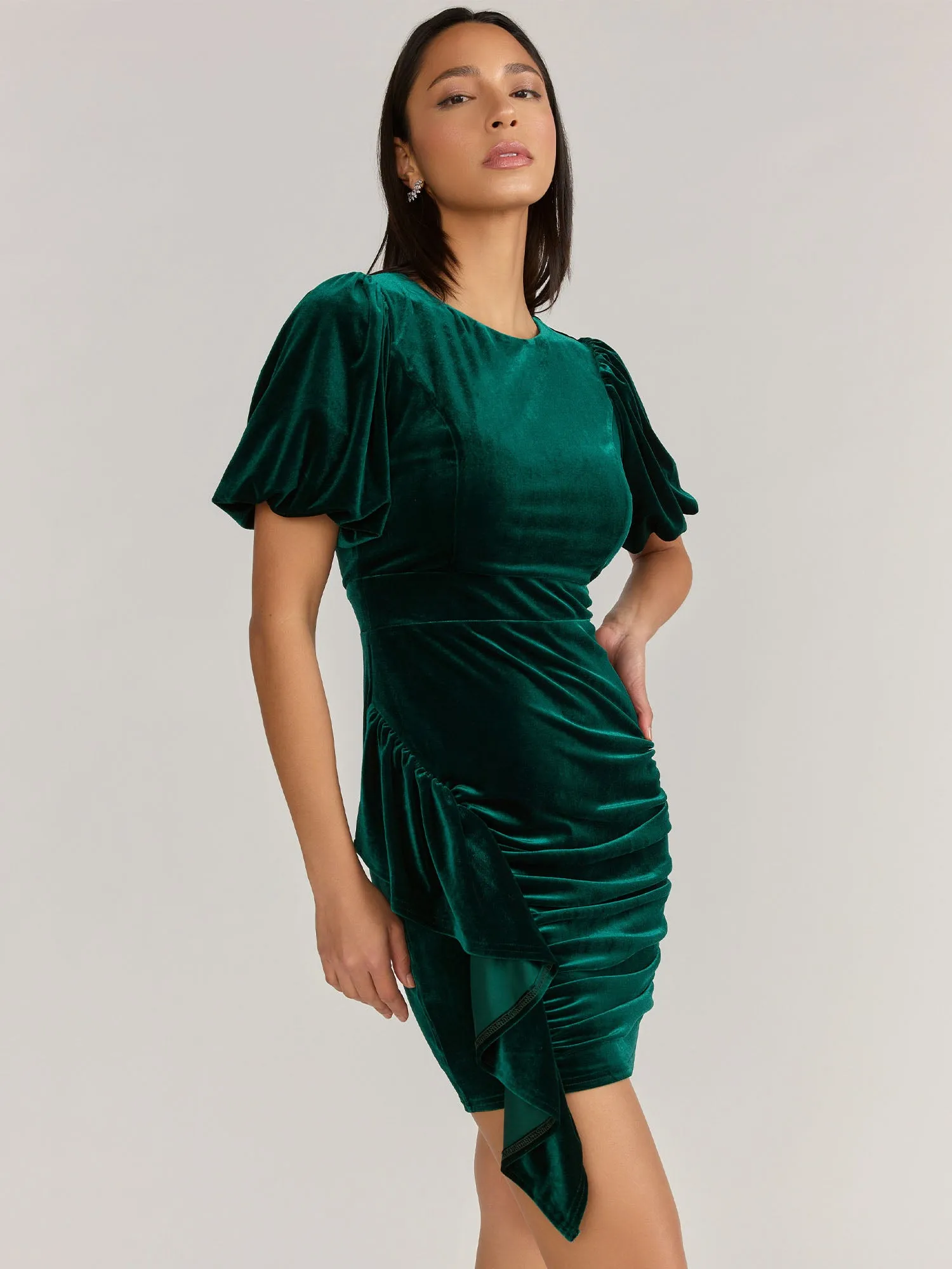 Lena Puff Sleeve Velvet Ruched Dress - Brands We Love