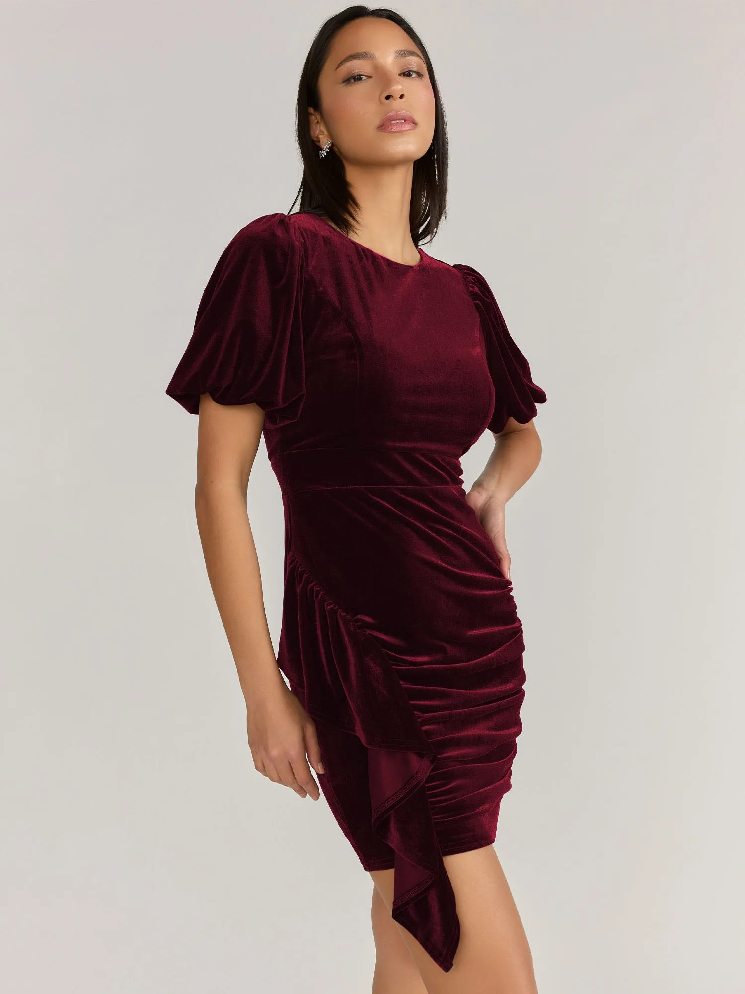 Lena Puff Sleeve Velvet Ruched Dress - Brands We Love