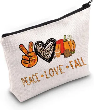 LEVLO Vintage Pumpkin Cosmetic Bag Thanksgiving Gift Peace Love Fall Makeup Zipper Pouch Bag Thanksgiving Pumpkin Accessories (Peace Love Fall)