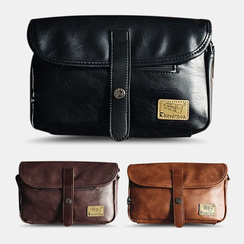 Men PU Leahter Solid Color Flap-Over Crossbody Bags Large Capacity Shoulder Bag Travel