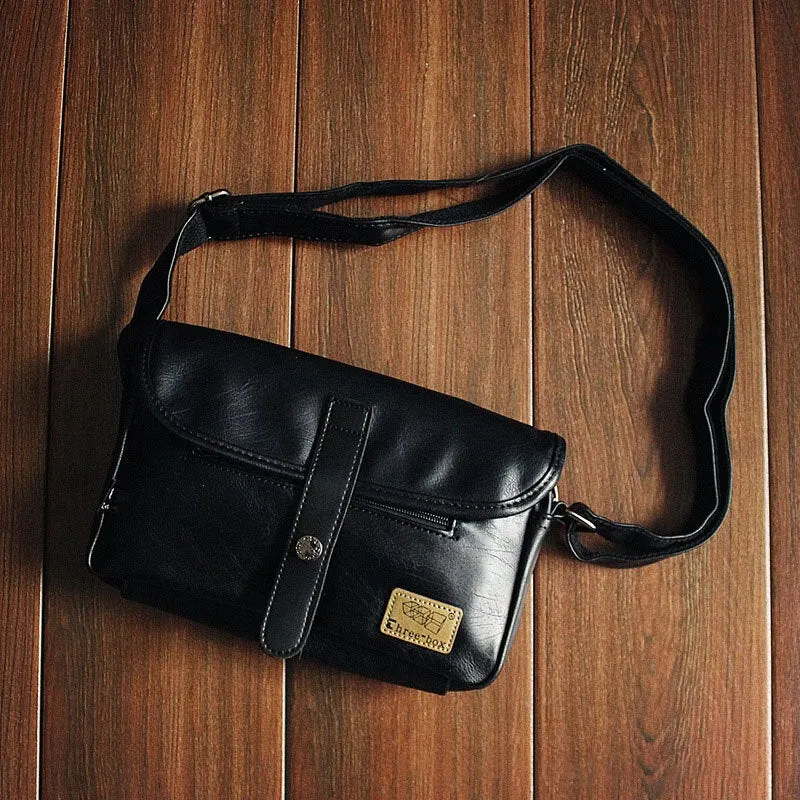 Men PU Leahter Solid Color Flap-Over Crossbody Bags Large Capacity Shoulder Bag Travel