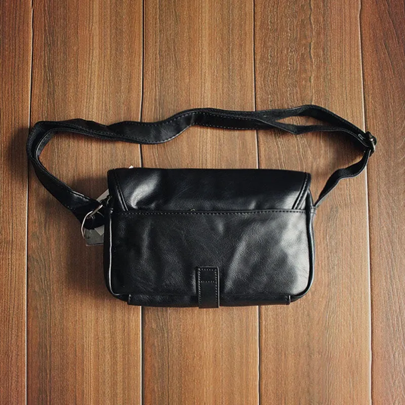 Men PU Leahter Solid Color Flap-Over Crossbody Bags Large Capacity Shoulder Bag Travel