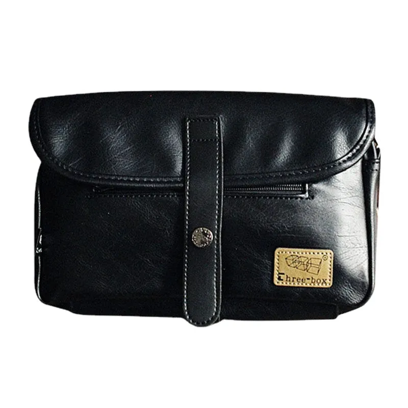 Men PU Leahter Solid Color Flap-Over Crossbody Bags Large Capacity Shoulder Bag Travel