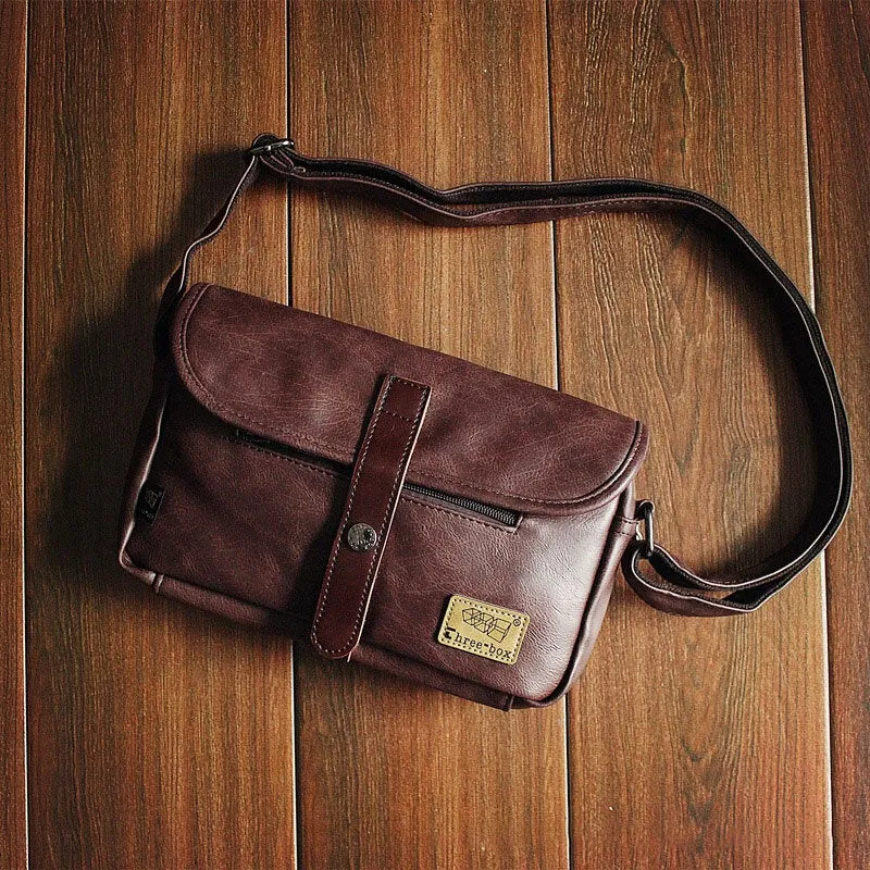 Men PU Leahter Solid Color Flap-Over Crossbody Bags Large Capacity Shoulder Bag Travel